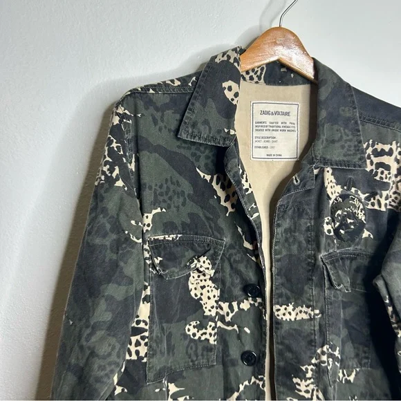 Zadig & Voltaire Kansas Camo Leo Animal Print Utility Jacket Size XS/S Oversized - Picture 6 of 15